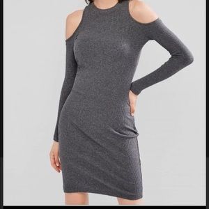 Cold Shoulder Ribbed Dress - Gray